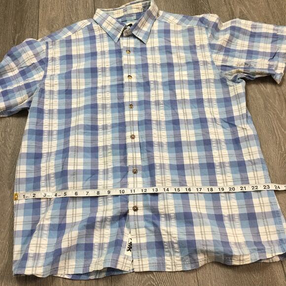 MK Mountain Khakis 100% cotton Blue White Plaid Button up Shirt Mens XL - Picture 3 of 8